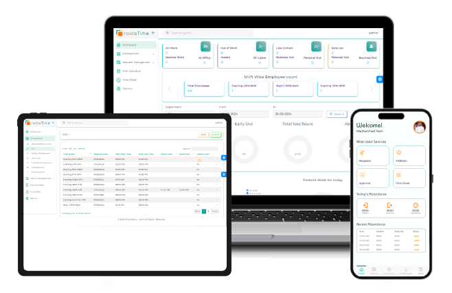 Time and attendance interfaces on multiple screens